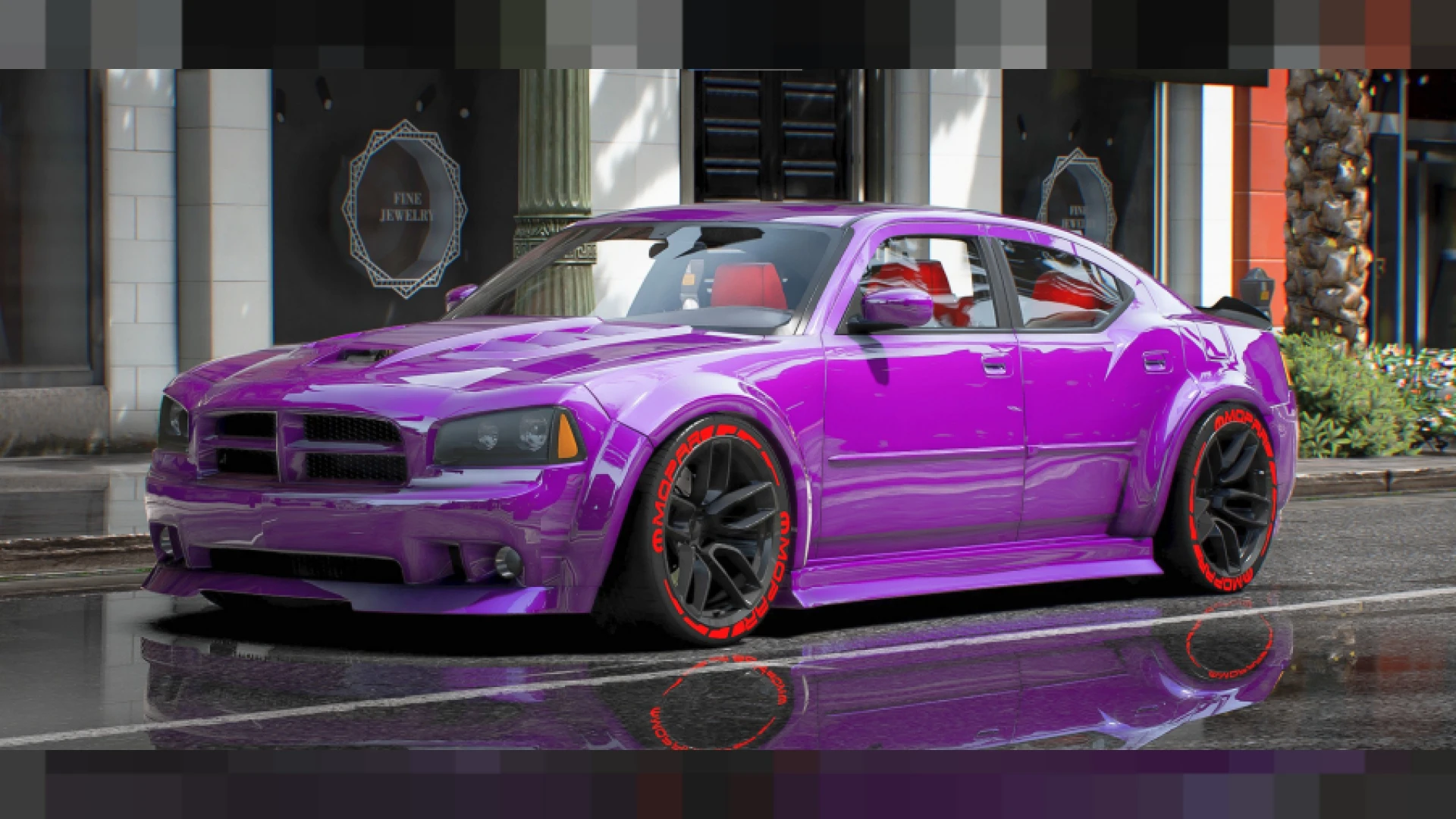 Widebody drift coupe with wide fenders sliding on a FiveM street