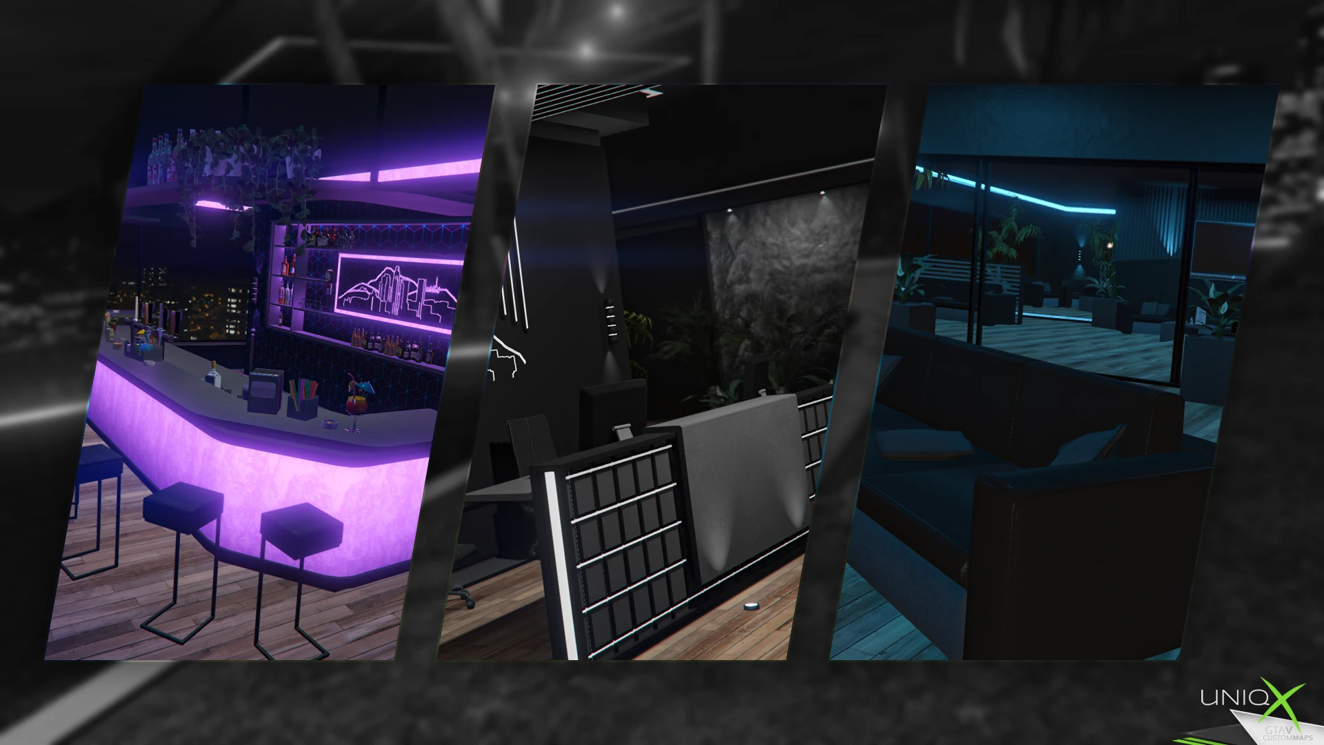 Rooftop bar mlo with a tower lobby, bar counter, and skyline views