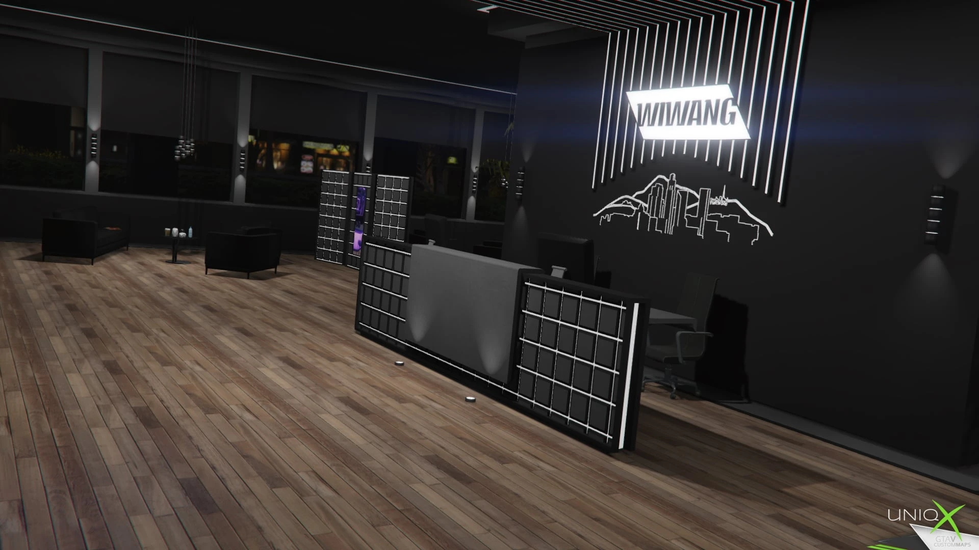 Rooftop bar mlo with a tower lobby, bar counter, and skyline views — view 2