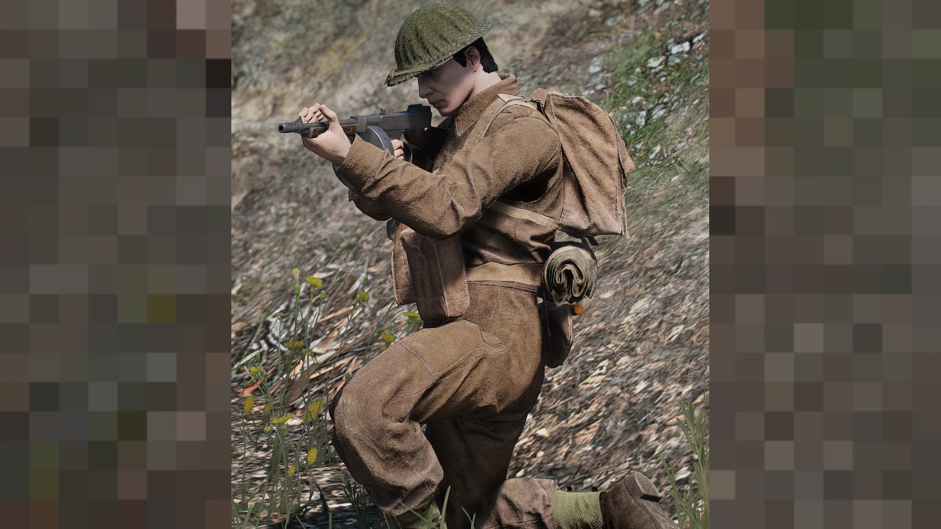 WW2 British infantry pack uniform on a FiveM character