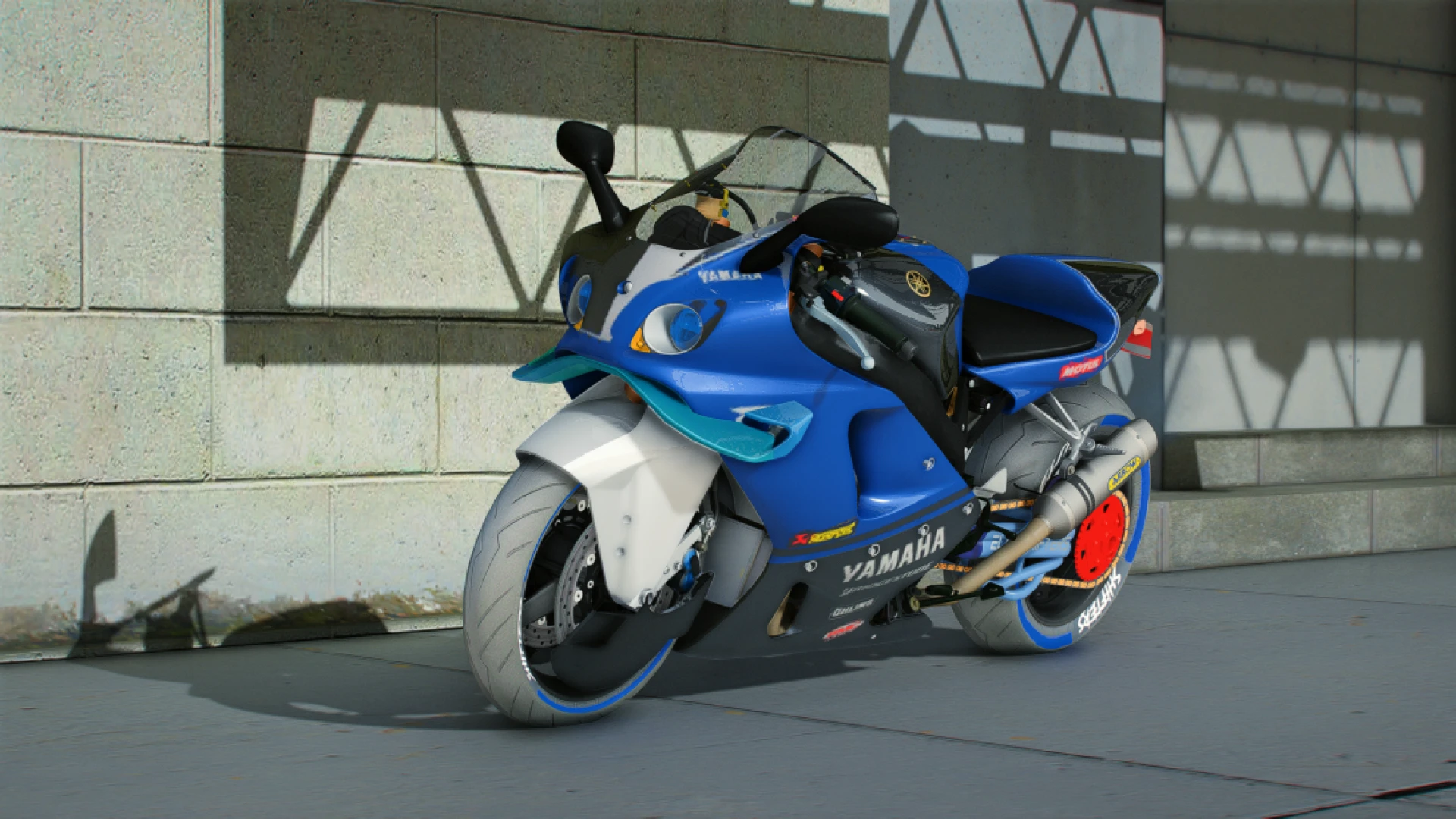 Yamaha R7 supersport motorcycle add-on for FiveM on a coastal road