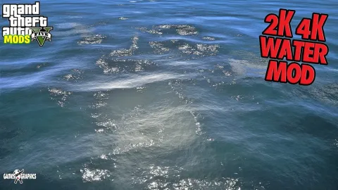 2K water with sharp reflections rippling across a FiveM coastline — view 2