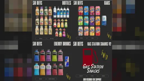 Gas station food props filling a convenience store shelf — view 2