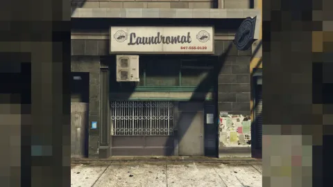 Abandoned laundromat broken machines decay and back room interior in FiveM — view 2