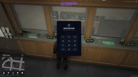 FiveM banking system dashboard showing balances, cards and transfers