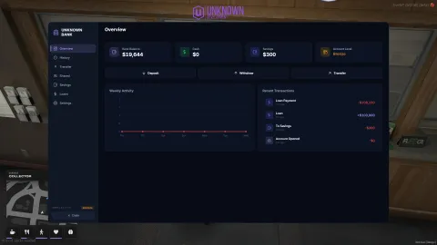 FiveM banking system dashboard showing balances, cards and transfers — view 2