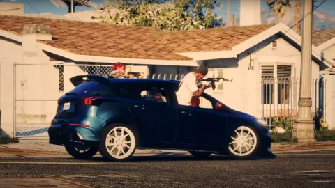 Advanced Driveby FiveM script showing 360-degree lean-out vehicle combat — view 2