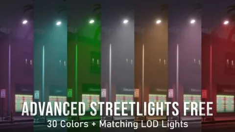 Advanced streetlights casting warm glow over a FiveM night street