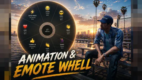 Emote wheel radial menu open on screen in FiveM