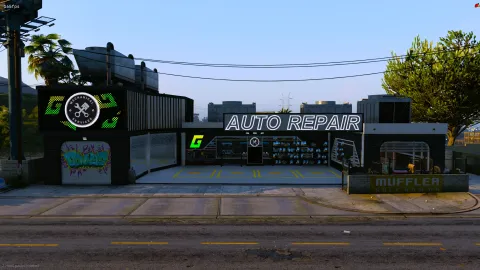 Auto repair shop MLO with work bays, lift, and tool benches in FiveM