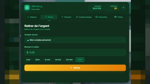 FiveM banking system UI with credit card and account balances — view 2