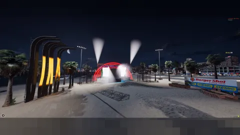 Beach summer fest with festival stalls, a stage, and crowds on the sand — FiveM MLO