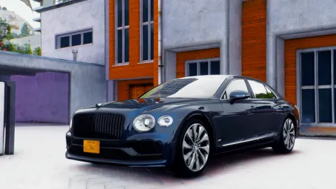 Bentley Flying Spur FiveM add-on sedan car parked at a hotel entrance