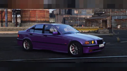 BMW E36 FiveM add-on coupe parked on a city street