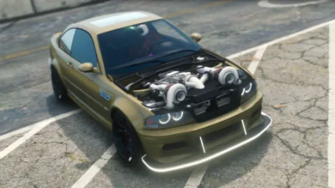 BMW E46 FiveM add-on classic coupe parked on a city street