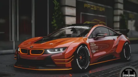 BMW i8 hybrid sports car with animated doors open on a FiveM street