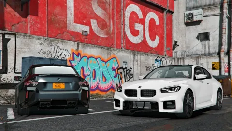 BMW M2 2023 FiveM add-on coupe car on a downtown street