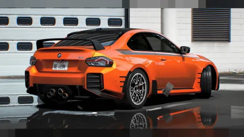 BMW M2 compact coupe with tuning parts shown in a FiveM garage — view 2
