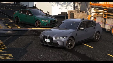 BMW M3 G80 add-on car parked on a FiveM city street — view 2
