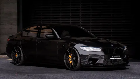 BMW M5 Competition FiveM add-on car parked downtown