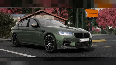 BMW M5 FiveM car mod front view with headlights on