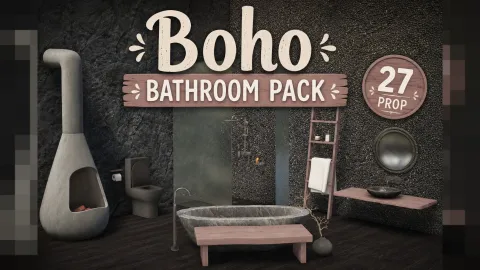 Boho bathroom prop pack fixtures and decor for FiveM