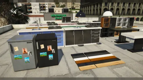 Kitchen furniture props cabinets and counters for FiveM interiors