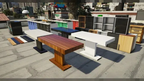 Kitchen furniture props cabinets and counters for FiveM interiors — view 2