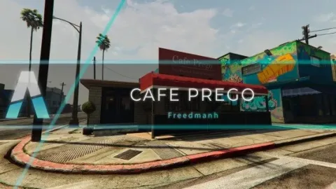 Cafe Prego coffee shop interior with counter and seating in FiveM