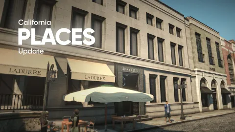 California places landmarks and signage recreated in a FiveM Los Santos street