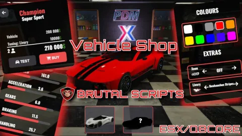 Vehicle Shop V3 car dealership script interface preview in FiveM