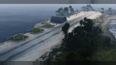 Cayo Perico Airport terminal and hangars beside the runway in FiveM