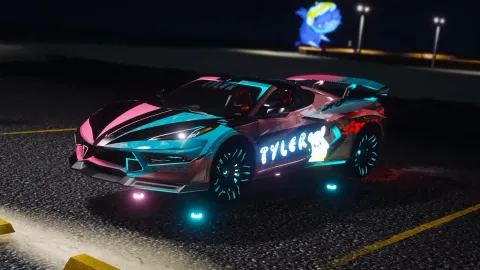 Chevrolet Corvette C8 Stingray add-on car on a FiveM coastal road
