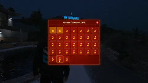 Christmas Advent Calendar interface with 24 festive doors in FiveM
