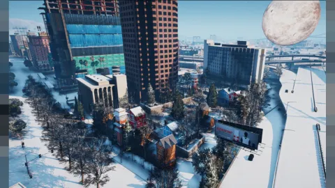 Christmas Garage interior decorated with lights and a tree in FiveM