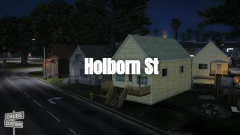 Chubs Holborn Street MLO hideout interior lit for a gritty roleplay scene — FiveM MLO