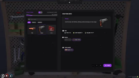 Crafting System recipe categories and materials