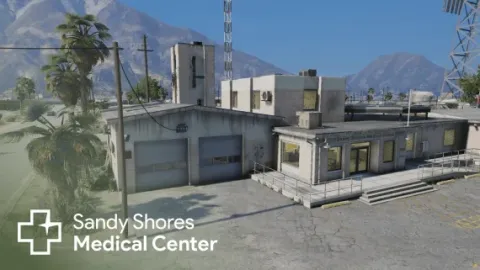 Sandy Shores medical center reception and treatment rooms in a FiveM server