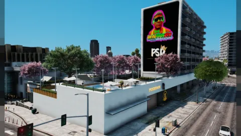 Gang garage mlo interior with a vehicle bay and a crew hangout corner — FiveM MLO