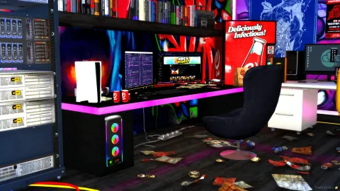 Cyberpunk hideout neon criminal headquarters interior in FiveM