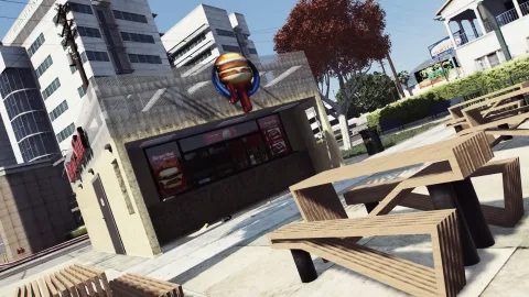 Davis BurgerShot MLO interior with counter, kitchen and booths — view 2