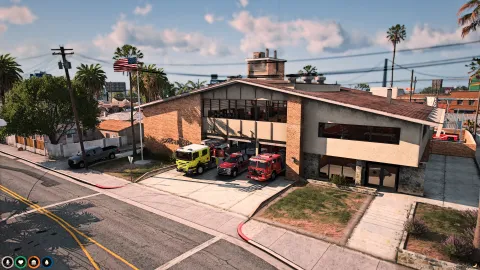 Davis fire station MLO with engine bays and firefighter interior in FiveM