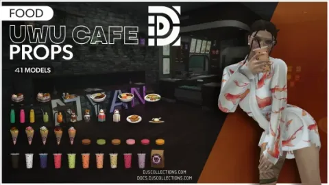 Uwu cafe props pastel furniture, pastry cases, and kawaii decor set — FiveM prop