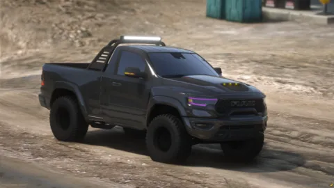 Dodge RAM TRX performance pickup on a FiveM dirt track