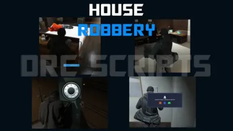 DRC house robbery player searching a looted interior in FiveM