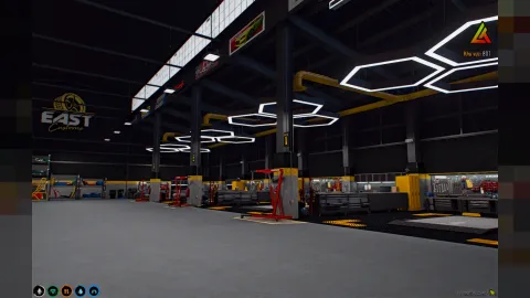 East customs mlo tuning garage interior with work bays in FiveM — view 2
