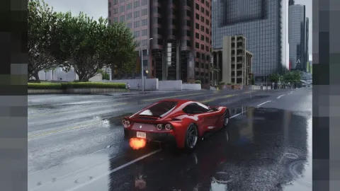 Exhaust flame effects shooting from a car exhaust in FiveM