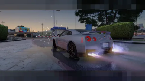 Volumetric particles of exhaust smoke pouring from a revving FiveM car