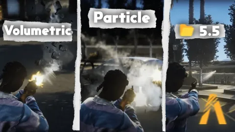 Volumetric particles of exhaust smoke pouring from a revving FiveM car — view 2