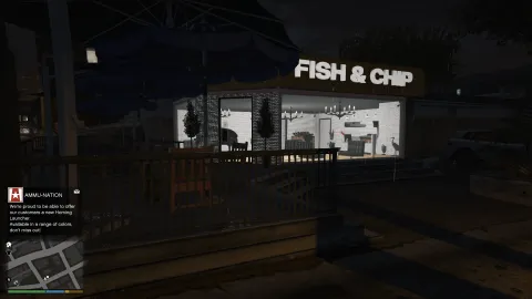Fish and chip restaurant counter and seating area in a FiveM server — view 2